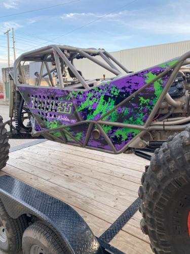 Printed and wrapped panels on rock crawler.